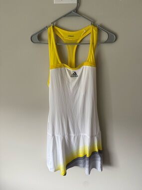 adidas White and Yellow Racerback Tennis Dress with Gray Accents